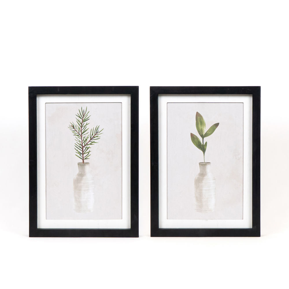 Reversible Wood Framed Sign - Plants on Vase Design