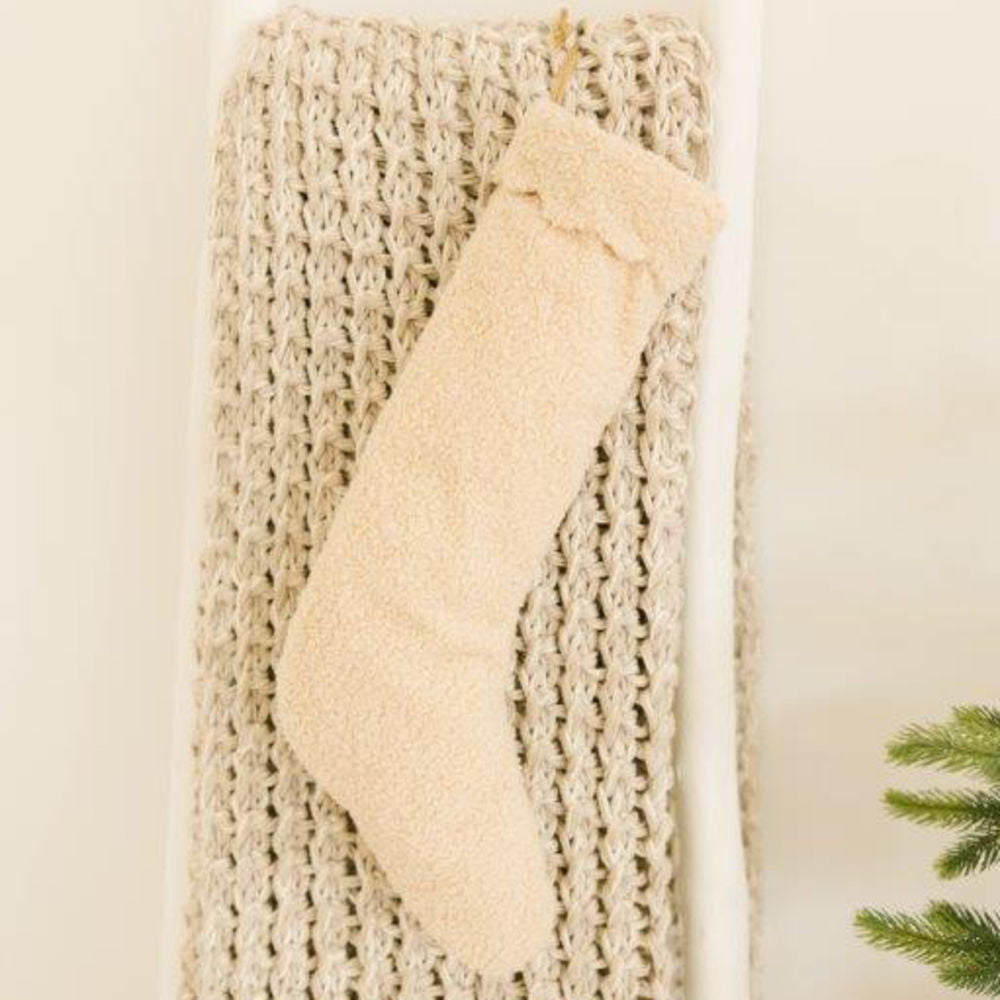 Winter Wishes Hanging Canvas Stocking - Tan