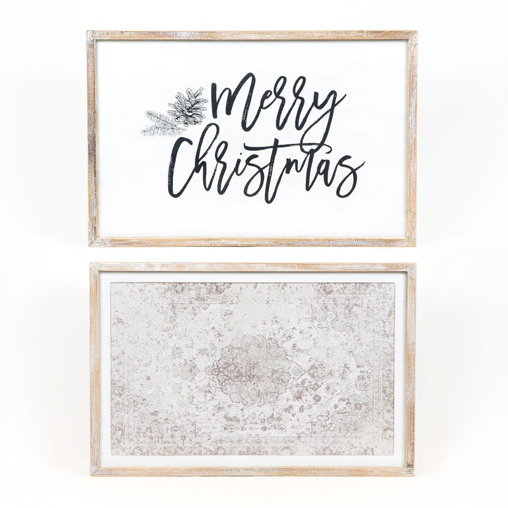 Winter Wishes Reversible Wood Frame Sign - Merry Christmas