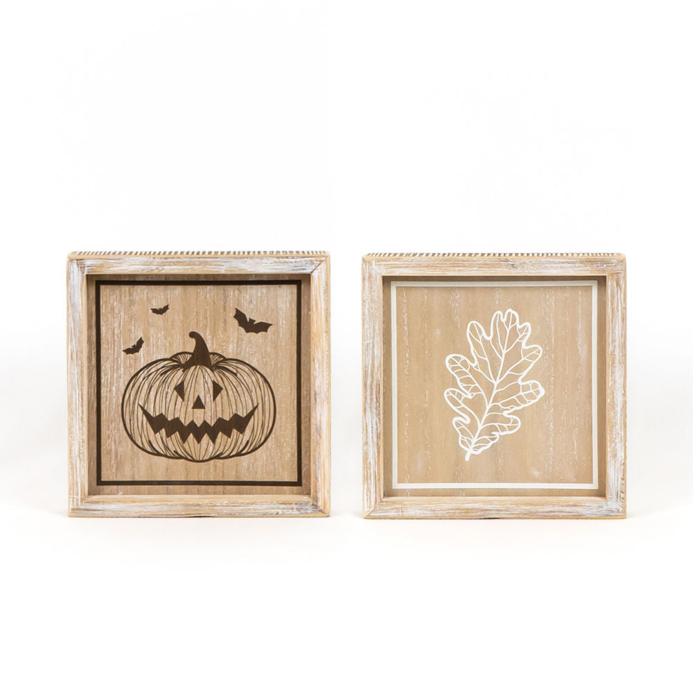 8x8 Reversible Wood Sign - Autumn Leaf & Jack OLantern