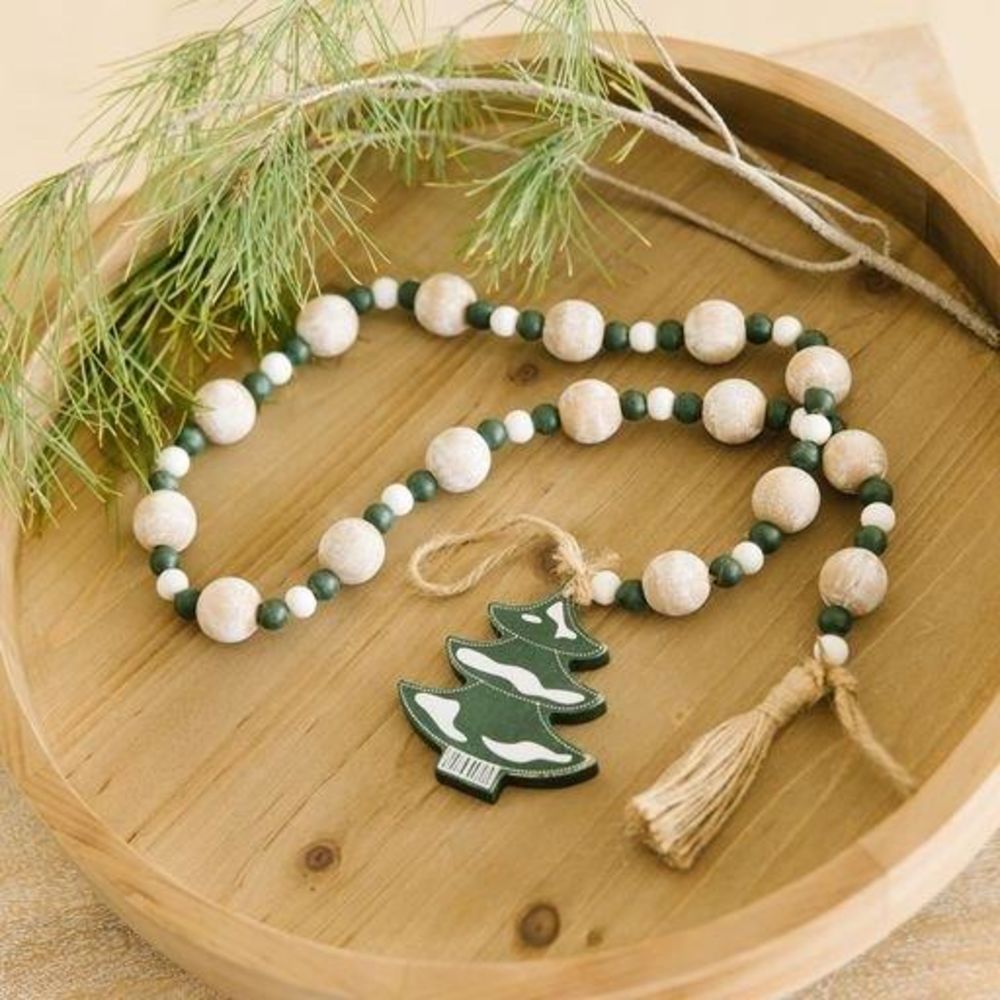 Wood Bead Garland with Tassels - Tree Design