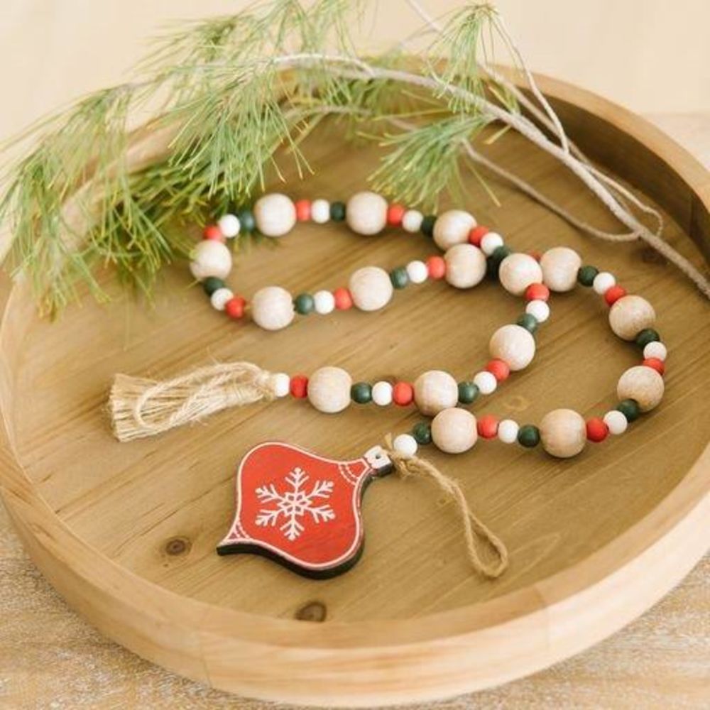 Multicolor Wood Bead Garland with Ornament Tassels