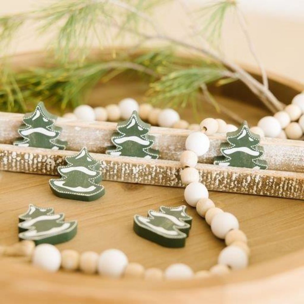 Dwella Decor Wood Trees Set - Snow & Green
