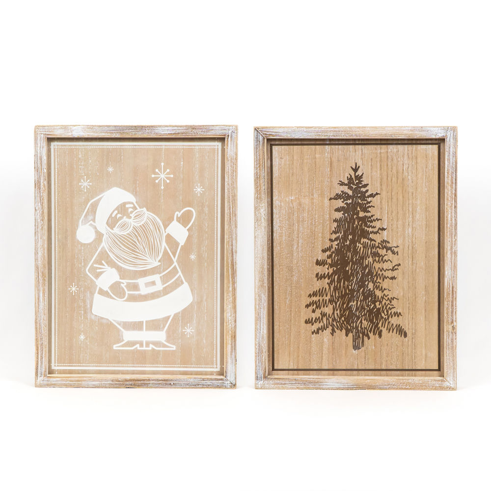 Santa/Tree Reversible Wood Frame Sign - Holiday Decor