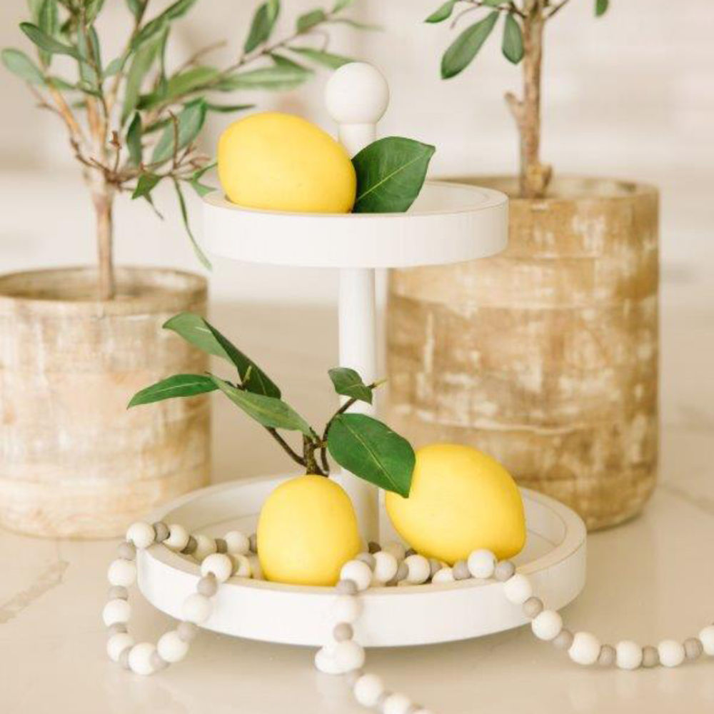 Two-Tiered Wood Tray in White - Small