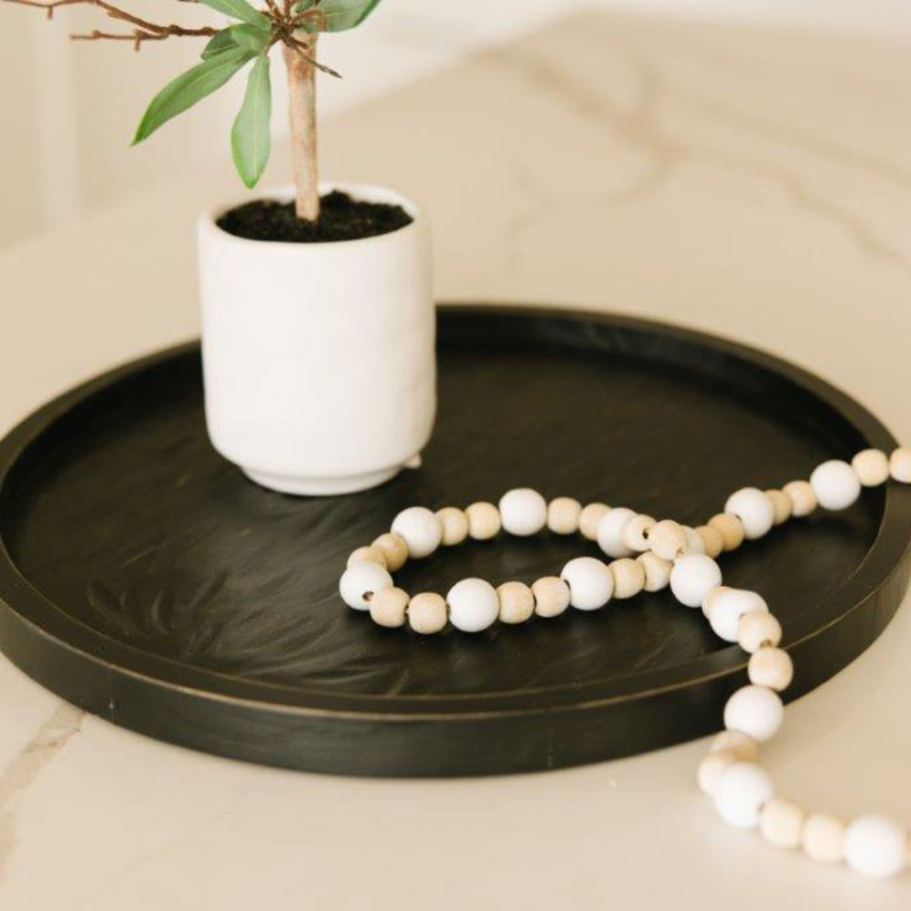 16" Wood Round Serving Tray in Black