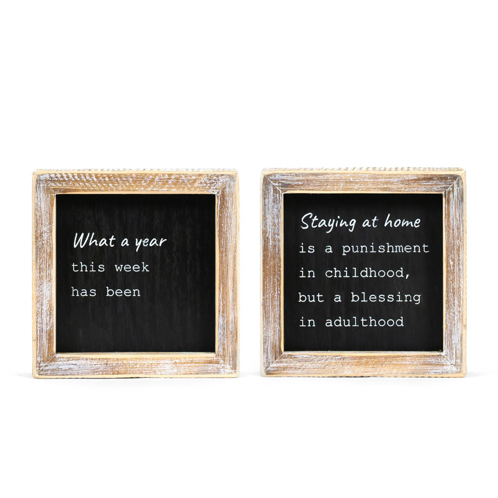 5x5 Reversible Wood Frame Sign - Two-Sided Witty Phrases