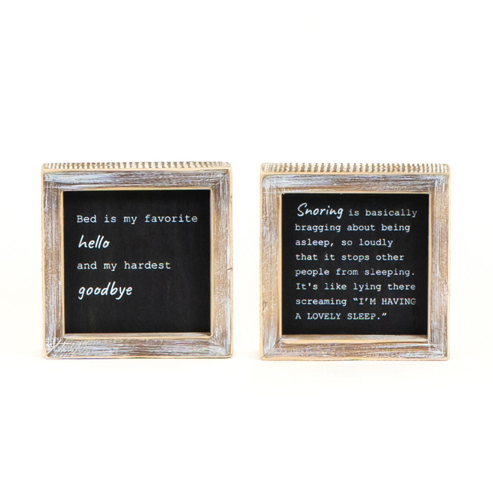5x5 Reversible Wood Frame Sign - Snoring/Bed Humor