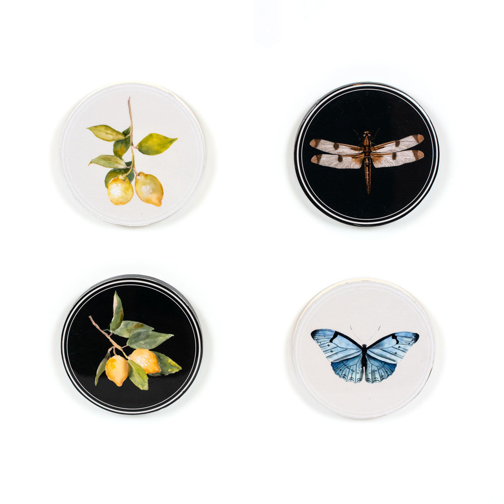 Lemon & Fly Wooden Coasters/Magnets - Set of 4