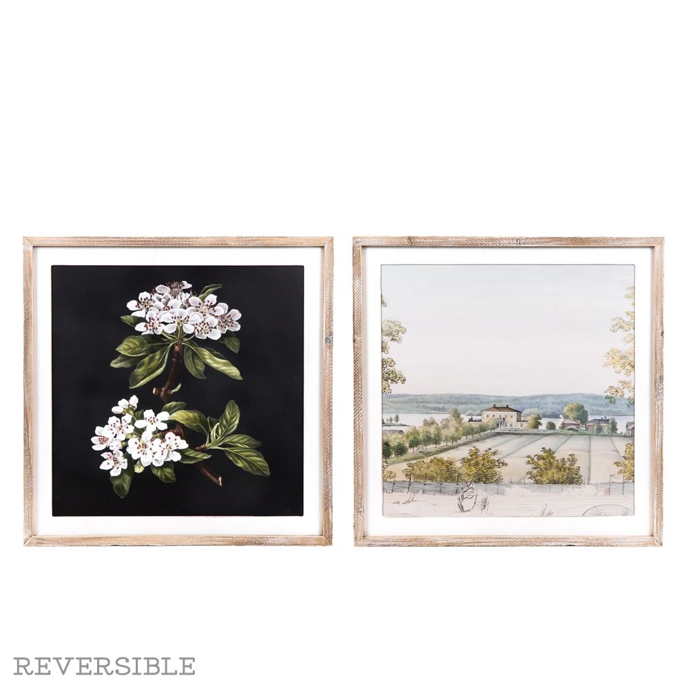 Reversible Wood Frame Sign - Flower & Landscape