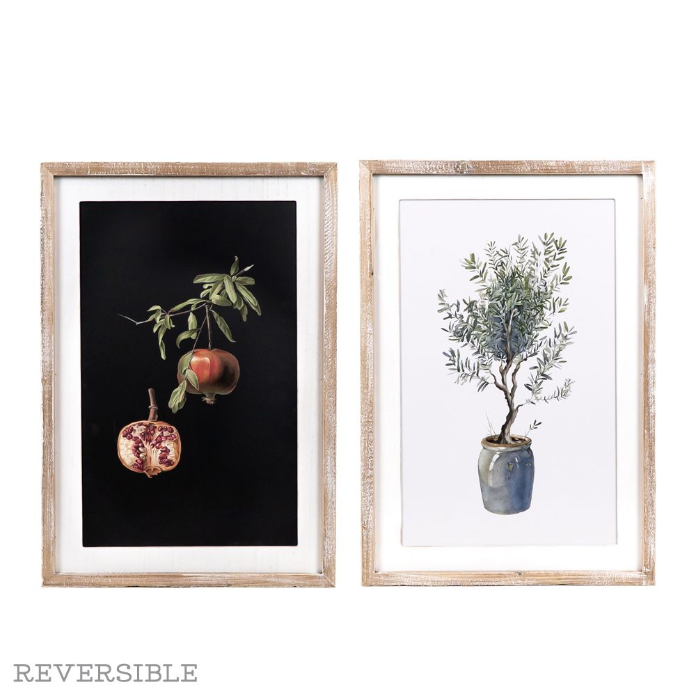 17x25 Reversible Wood Frame Sign - Pomegranate & Plant
