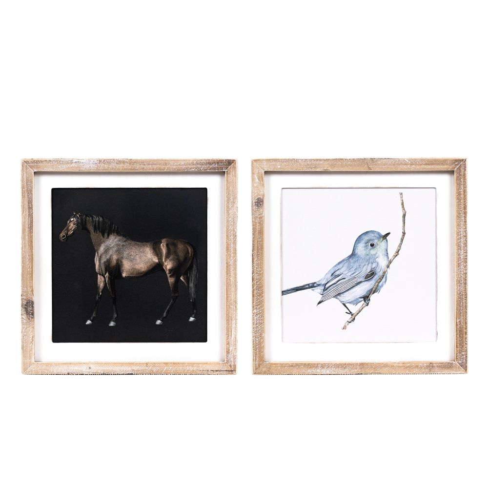 13" Reversible Wood Frame Sign - Horse & Bird Design