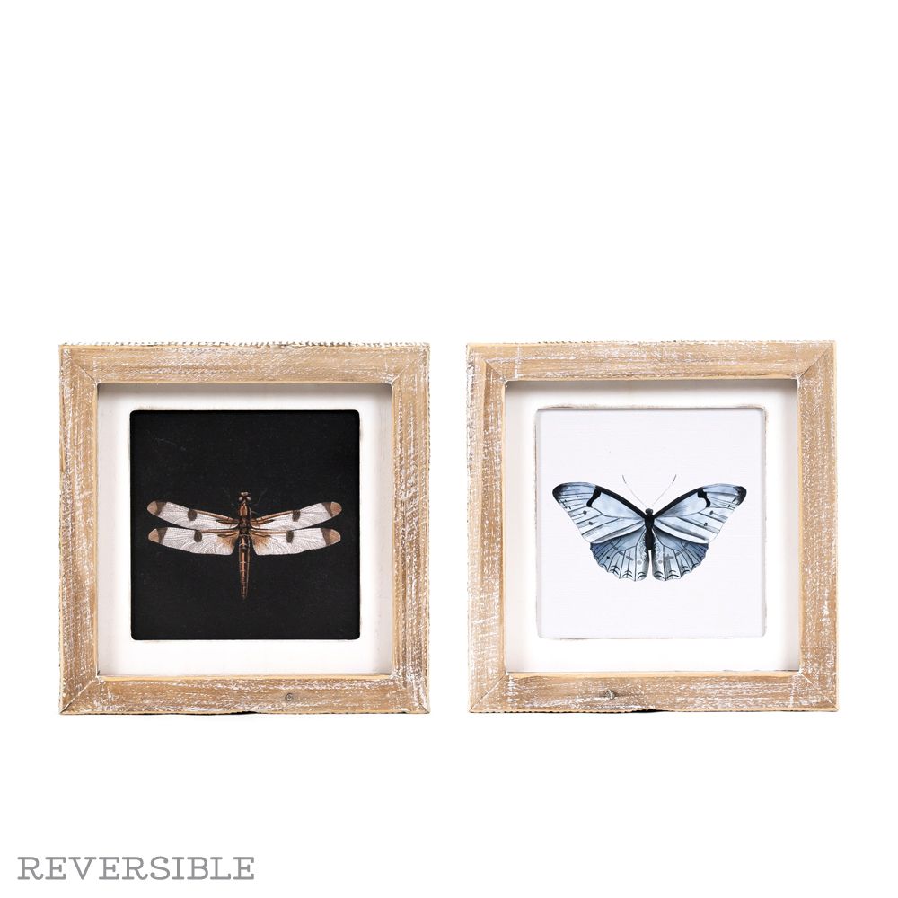 8x8 Reversible Dragonfly & Butterfly Wood Frame Sign