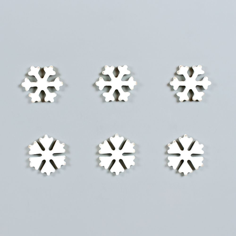 Wooden Snowflake Shapes - Set of 6 White Decorative Pieces