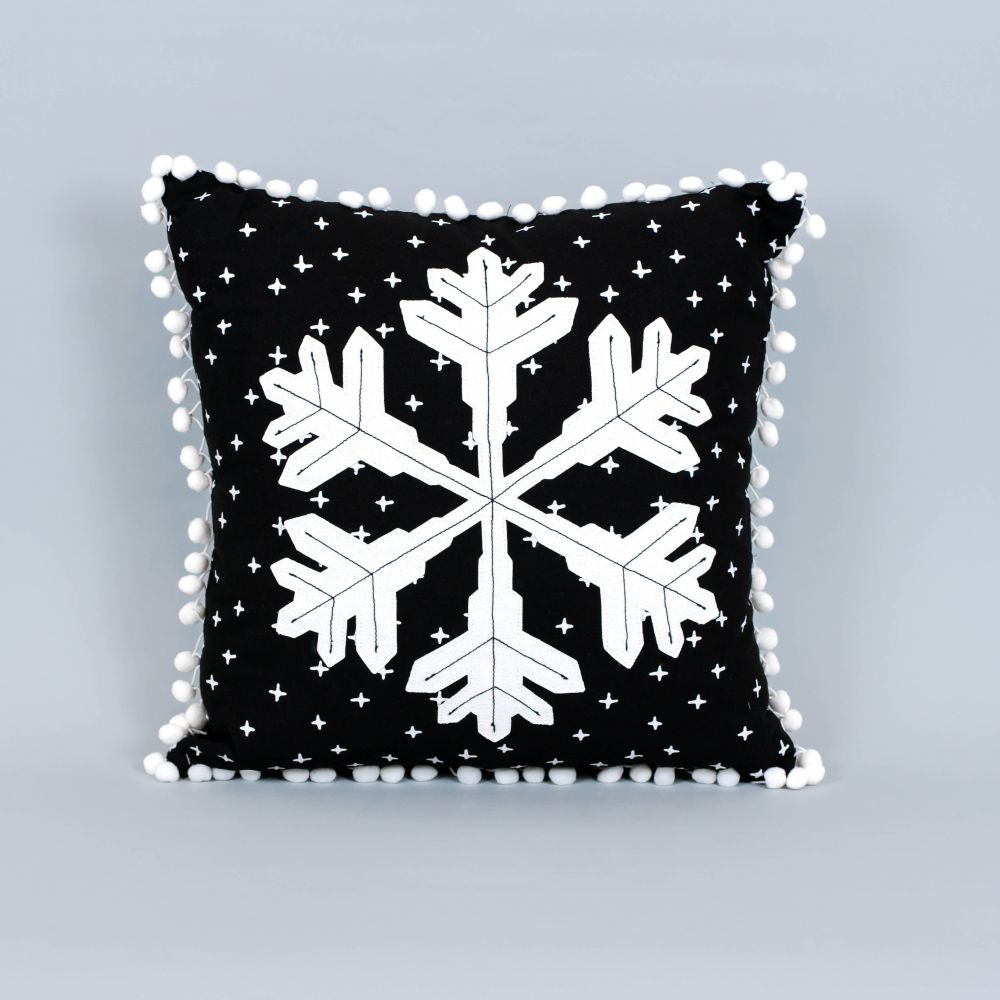 13" Reversible Snowflake Linen Decorative Pillow