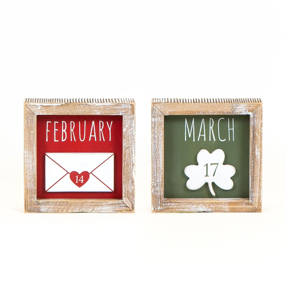 5x5 Reversible Wood Frame Sign - February 14 & March 17