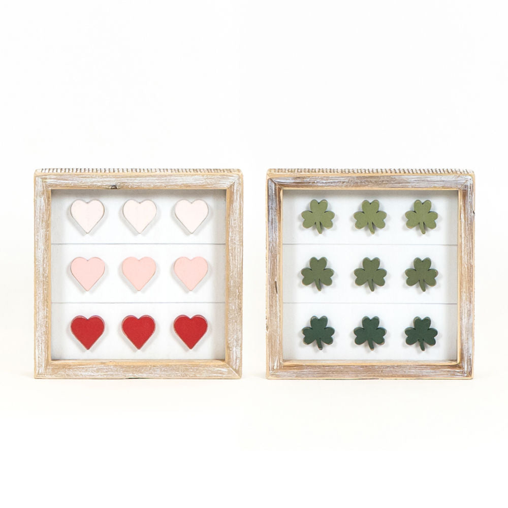 7x7 Reversible Wood Sign - Hearts & Shamrocks