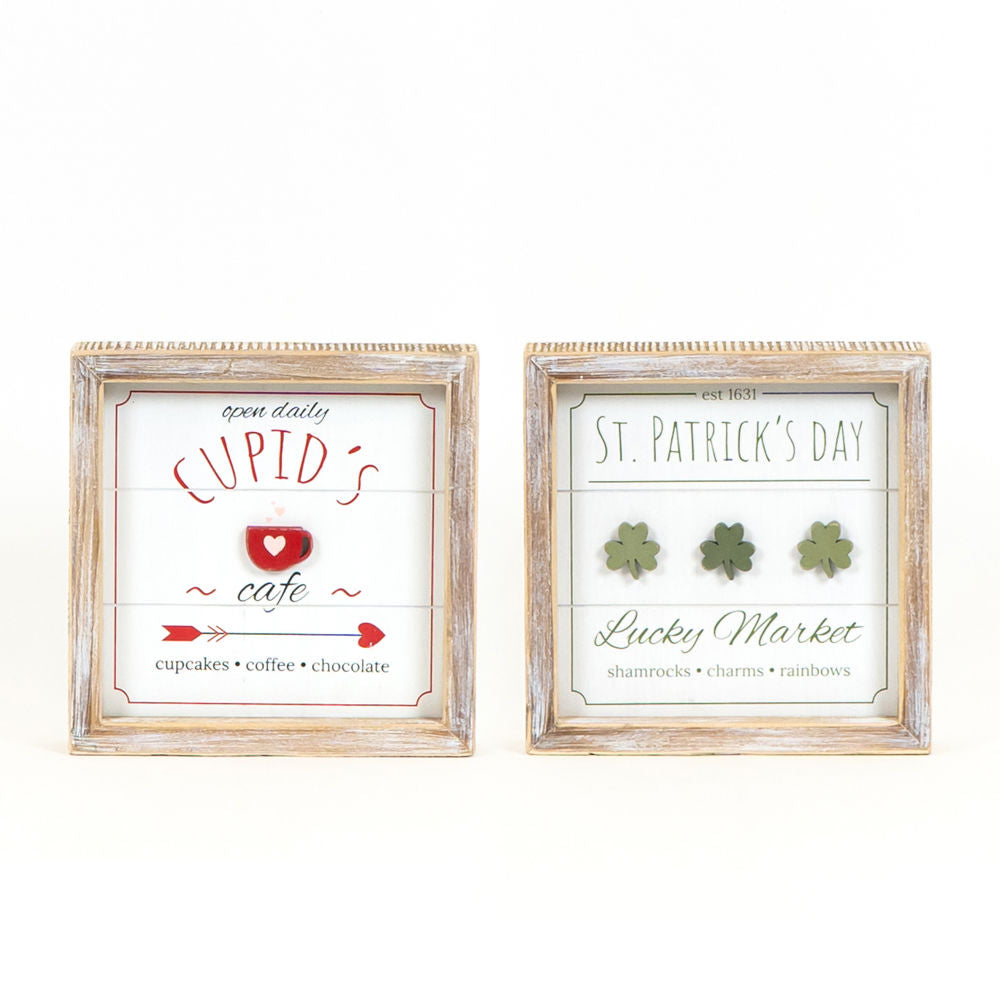7x7 Reversible Wood Frame Sign - Cafe & Market