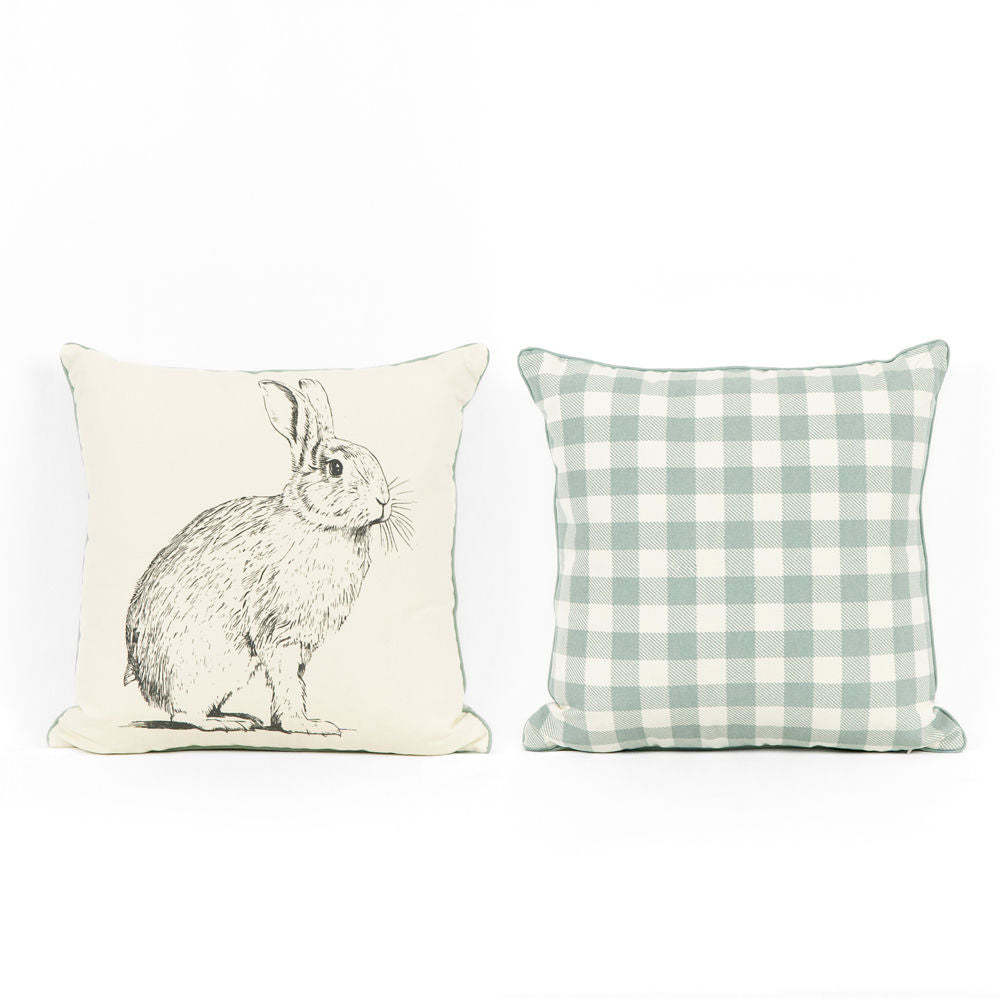17x17 Reversible Easter Pillow - Rabbit & Checkered Design