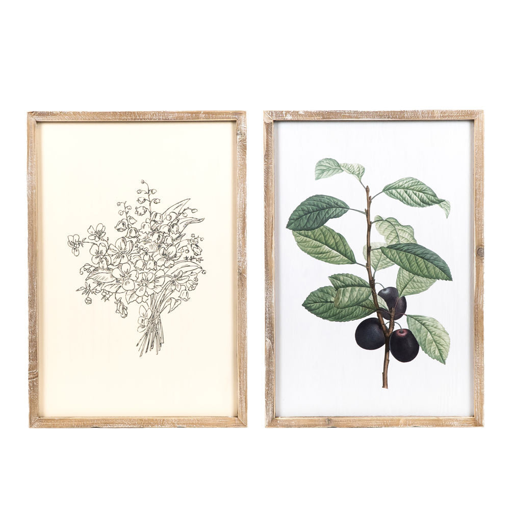 Reversible Wood Frame Sign - Flowers & Fruit Double-Sided Decor
