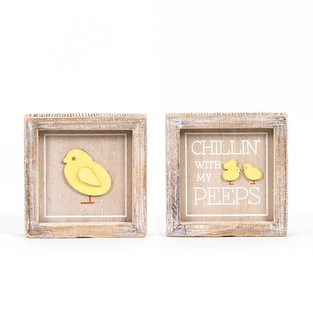Easter Reversible Wood Frame Sign - Chick/Peeps