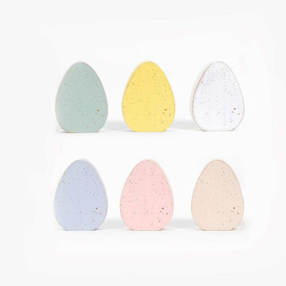 Easter Egg Wood Shapes - Set of 6 Reversible Multicolor Blocks