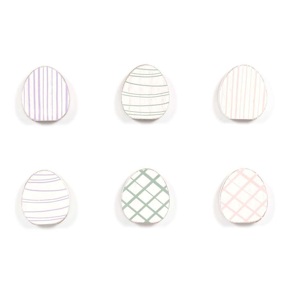 Cottontail Wooden Egg Shapes - Set of 6 Multicolor