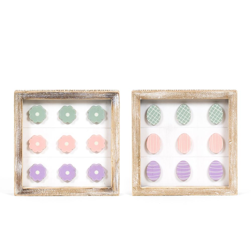 Reversible Wood Frame Sign - Egg & Flower Design