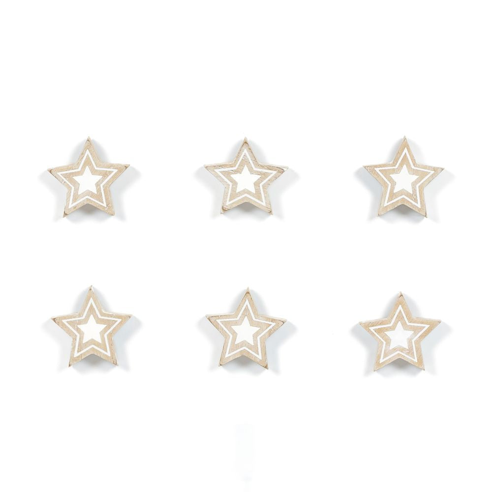 Wood Star Shapes Set of 6 - Natural & White