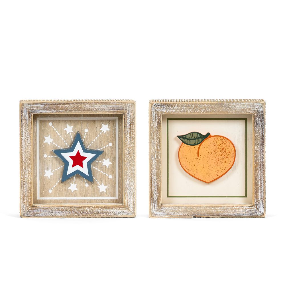 Reversible Wood Frame Sign - Star/Peach