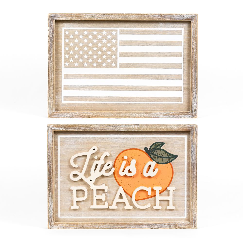 Reversible Wood Sign: Peaches & American Flag