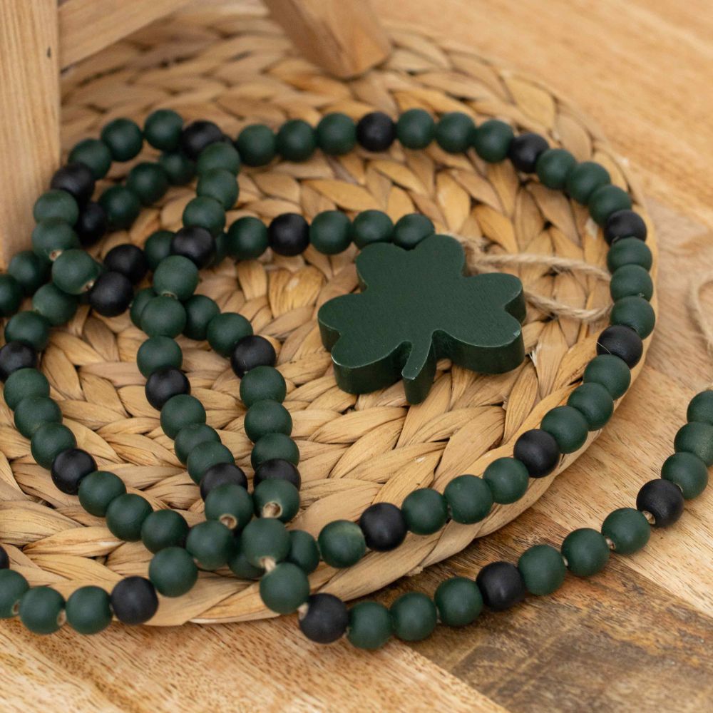 60" Wood Bead Garland - Clover Green & Black