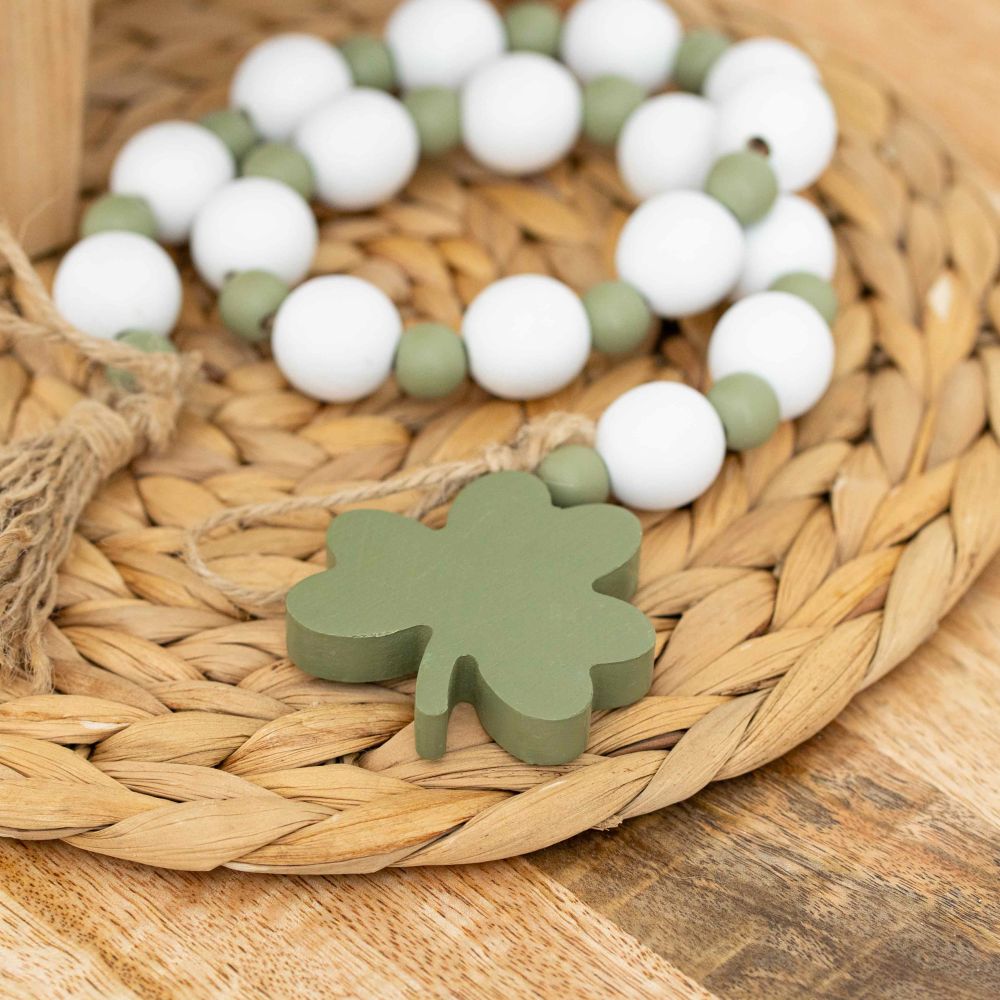 24" Wood Bead Garland - Shamrock White/Green