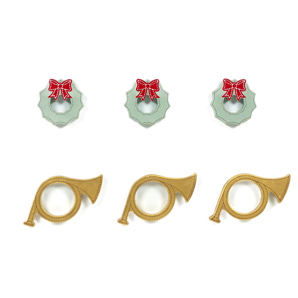 Holiday Wood Shapes Set - Multicolor Wreath & Horn Designs