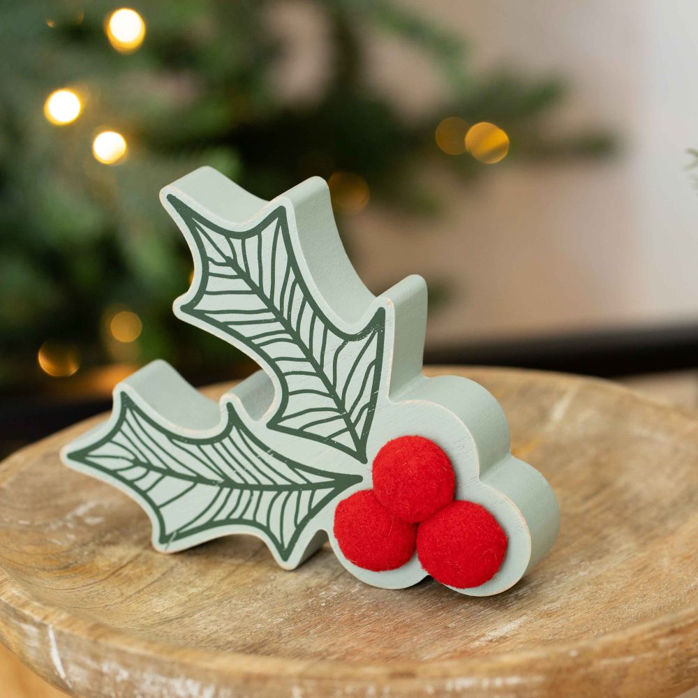 Holly Berry Reversible Wood Decor Block