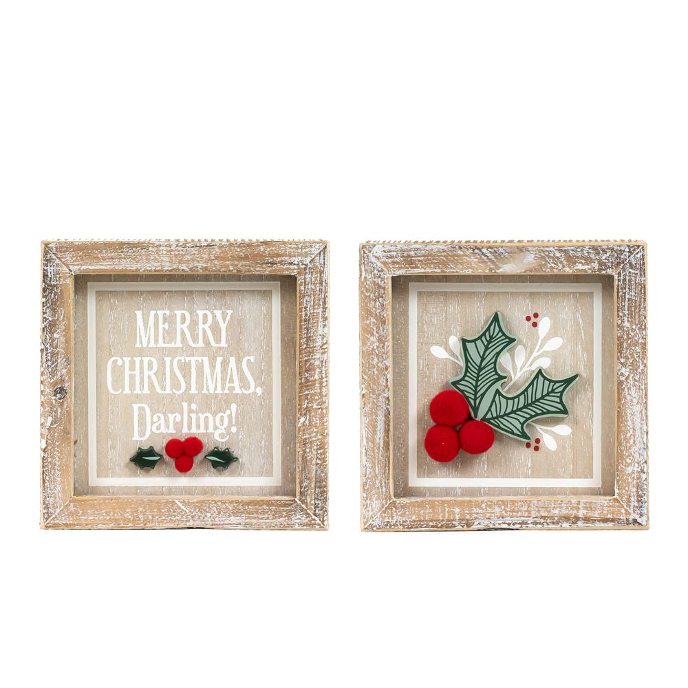 5x5 Reversible Christmas Wood Sign - Holly/Merry