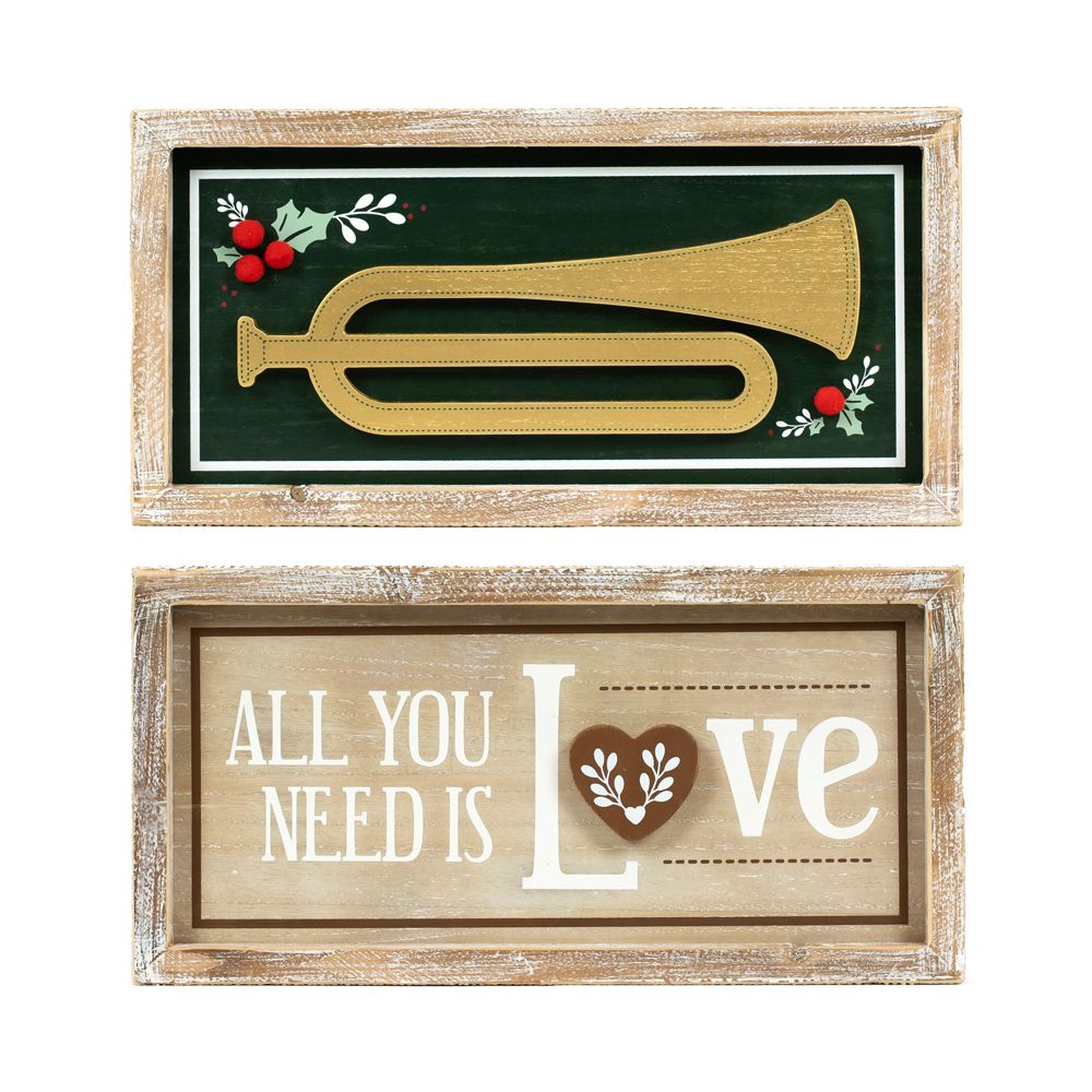 Dwella Decor 13" Reversible Wood Sign - Horn/Love