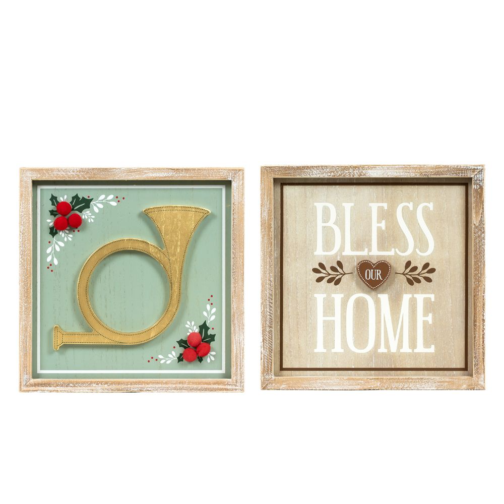 10x10 Reversible Wood Sign - HORN/BLESS Multicolor