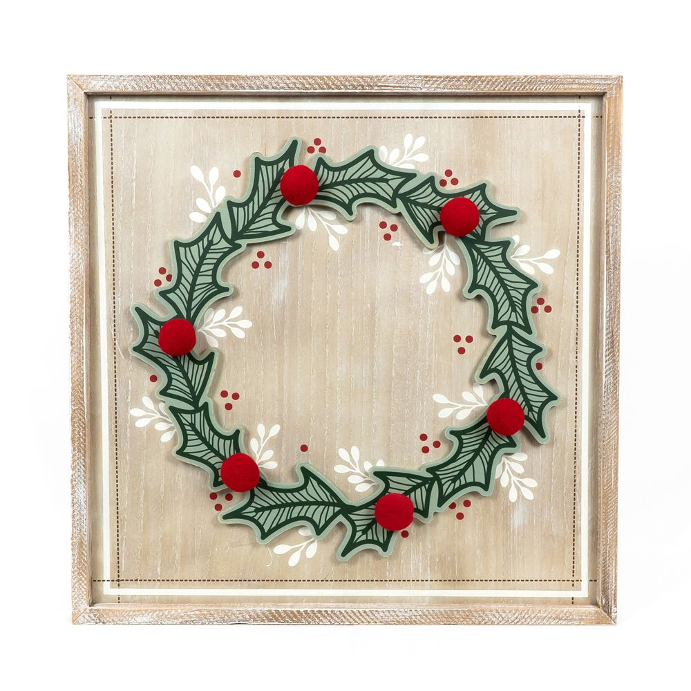 24x24 Multicolor Wreath Wood Sign - Home for the Holidays