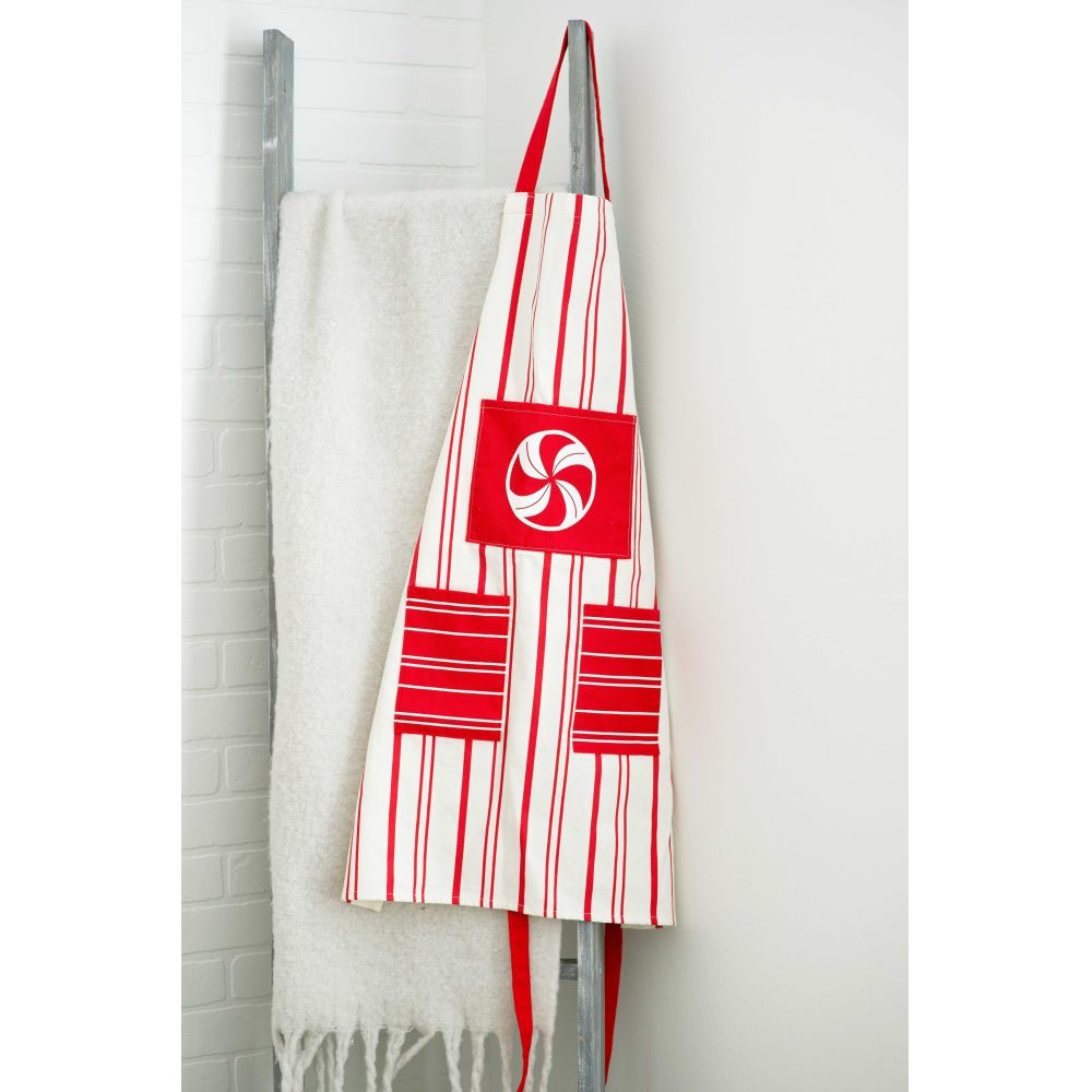 Christmas Cotton Apron in Peppermint Red & White