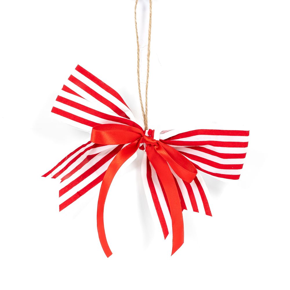 7" Bow Christmas Ornament - Red & White