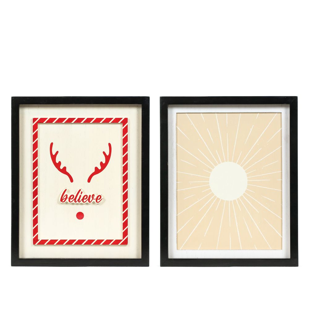 Reversible Wood Frame Sign - BELIEVE/SUN Multicolor