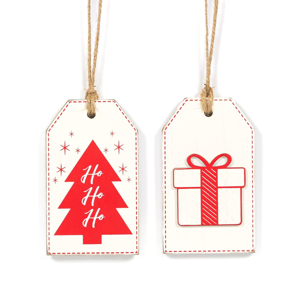3x5 Reversible Christmas Wood Tag - Tree/Present Design