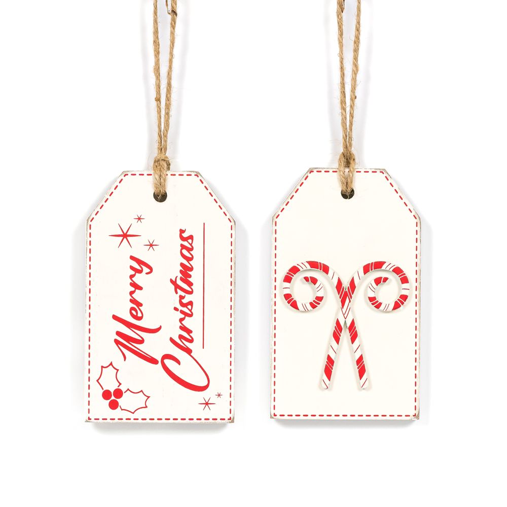 3x5 Reversible Wood Christmas Tag - Merry/Candy Cane