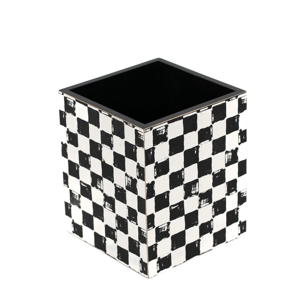 Checkerboard Wood Pencil Holder