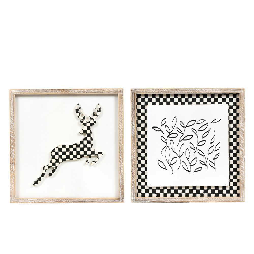 13" Reversible Wood Sign - Reindeer & Leaves Design