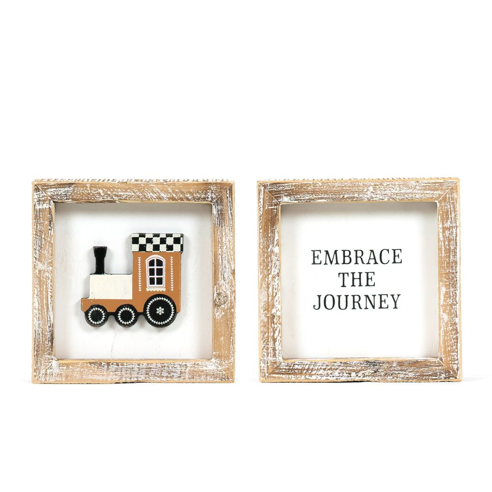 5x5 Reversible Wood Frame Sign - Train/Journey Themed