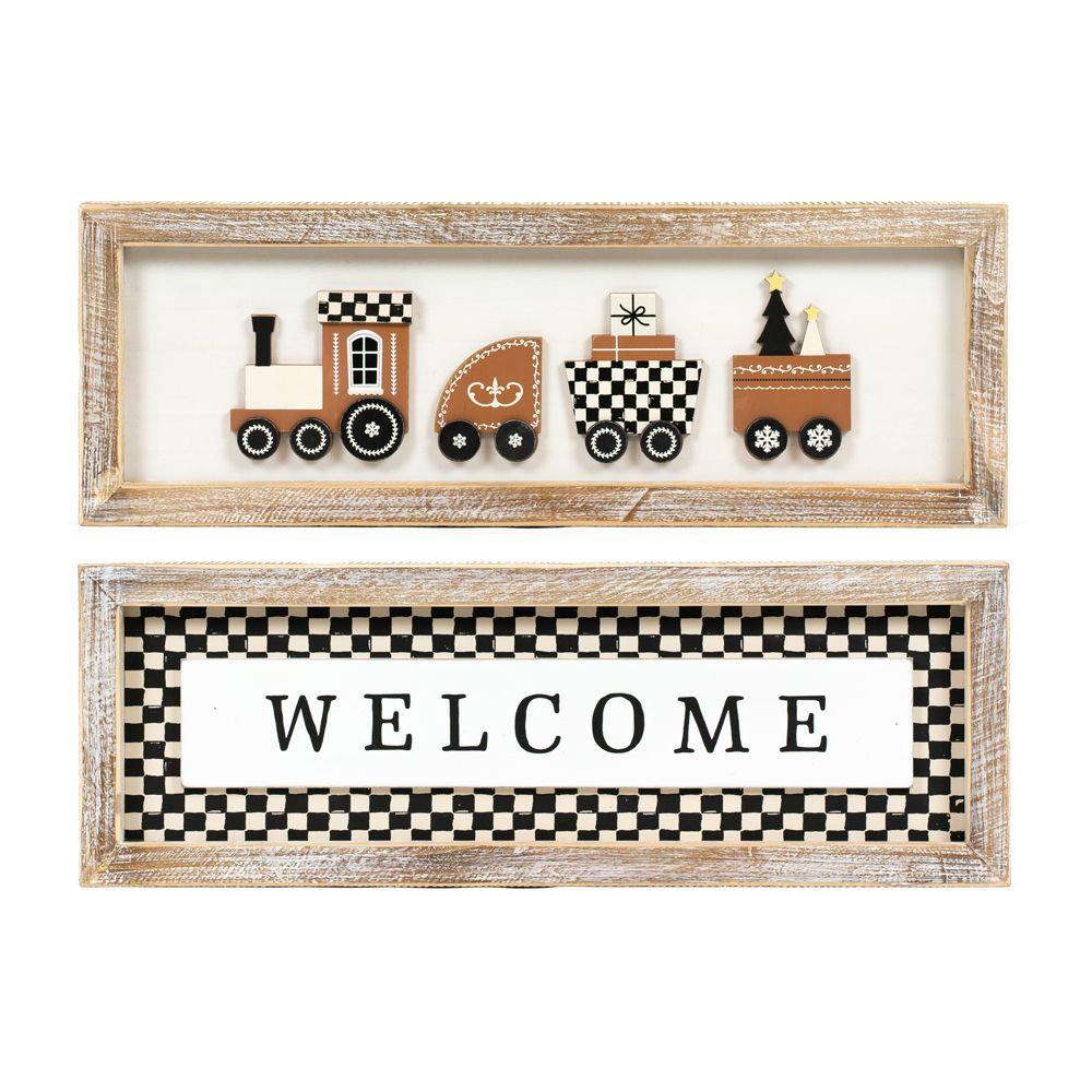 17" Reversible Wood Sign - Train & Welcome Design
