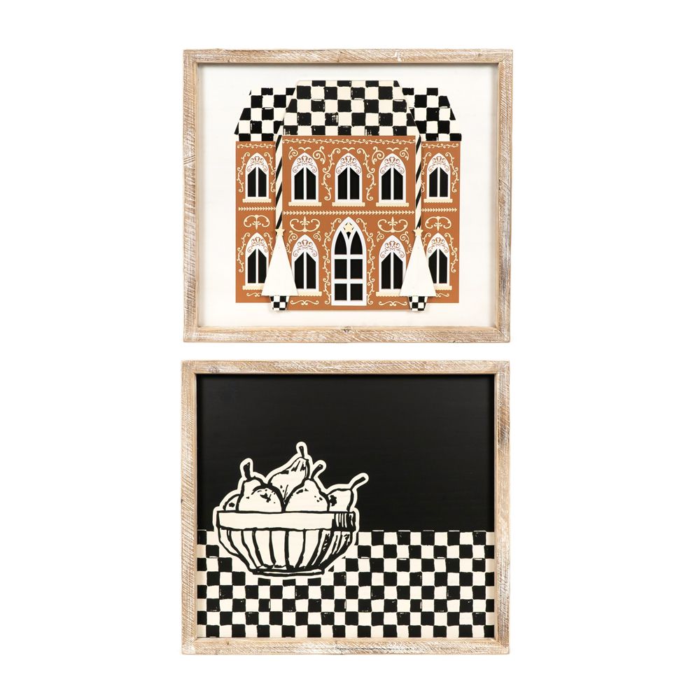 19" Reversible Wood Sign - House & Fruits Design