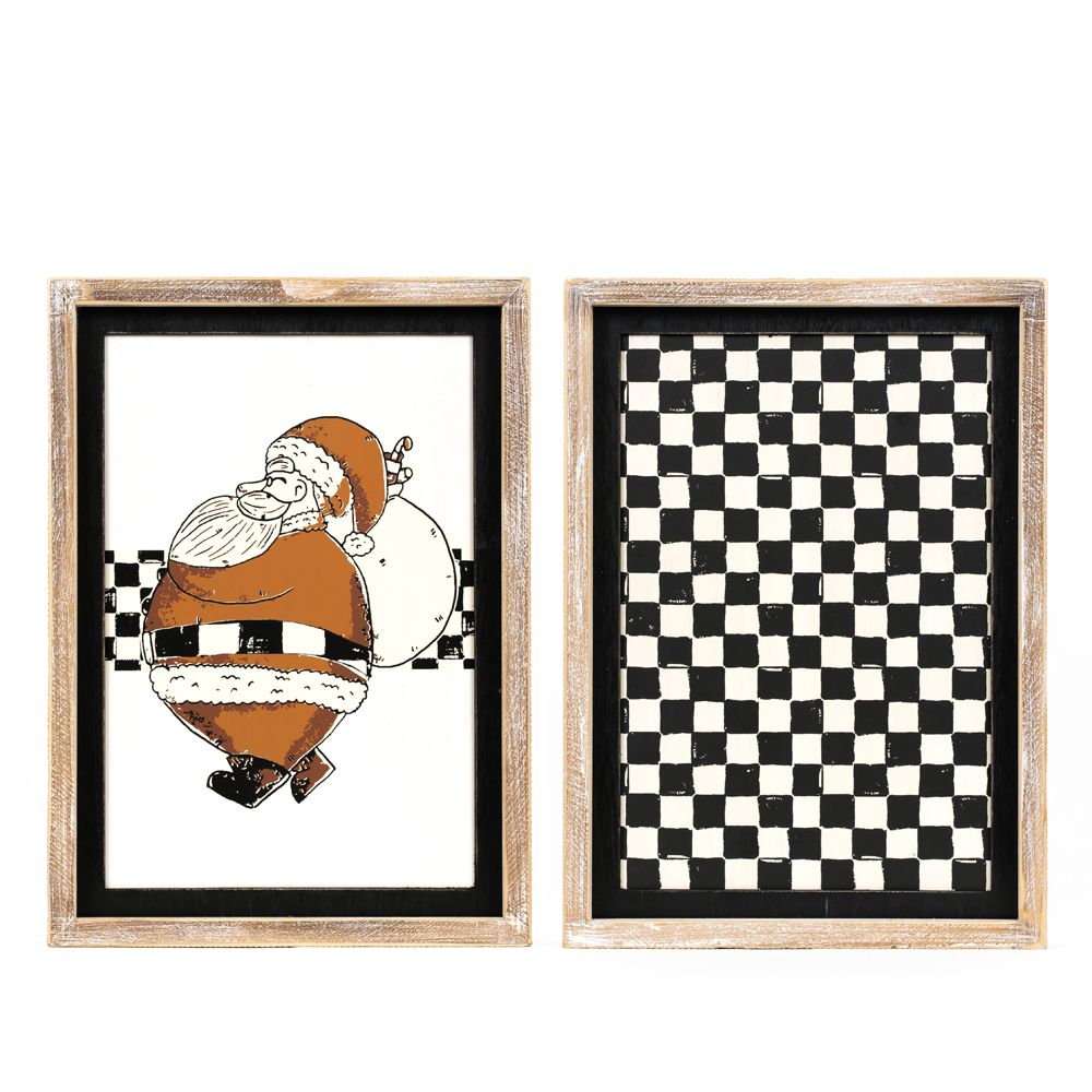 10x14 Reversible Santa & Check Wood Frame Sign